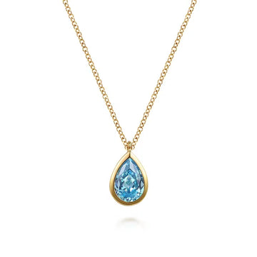 GABRIEL & CO- 14K Yellow Gold Teardrop Blue Topaz Pendant Necklace